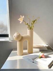1 pieza de un lindo florero con forma de gato - Estilo minimalista moderno, color blanco puro, silueta adorable de gato, que mejora la estética del hogar, adecuado para arreglos de mesa en la sala de estar, decoración del dormitorio y regalo de inauguración de la casa, ideal para escenarios acogedores durante todo el año