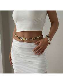 Light Luxury Versatile Exquisite Internet Celebrity Necklace Bracelet Set Fashion Simple Circle Stone Bead Collarbone Chain - 腰鏈 - 查看 5