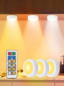 1/3/6pcs Wireless Wall Lights, Living Room Lighting, Triple RGB Wireless LED Wall Lamps, Cabinet Lighting, LED Spotlights, Battery Powered With Remote Control, Lighting Fixtures, LED Lights, Night Lights, Illumination, Reading Lights, Wireless Spotlights, Suitable For Corridor, Bathroom, Bedroom, Kitchen Cabinet, Stairs, Home Decor - 白色 - 查看 12