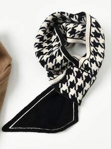 1pc Vintage Knitted Knitted Button Neck Warmer Scarf For Women, Fashion Versatile Open Split Neck Gaiter Scarf, Windproof Neck Cover (Random Thickness Of Lines) For Dress - Black - View 3