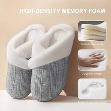Women's Fuzzy Slip-On Slippers Indoor And Outdoor Use, Comfy Foam, Anti-Skid Rubber Hard Sole - Grey - View 3