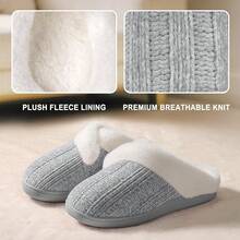 Women's Fuzzy Slip-On Slippers Indoor And Outdoor Use, Comfy Foam, Anti-Skid Rubber Hard Sole - Grey - View 4
