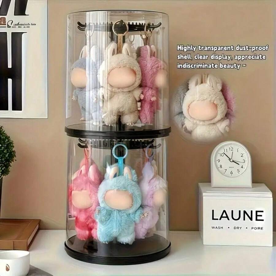 1PC Plush Dolls 360° Rotating Storage Box For Labubu, Acrylic Dustproof Collection Cabinet, Doll Pendant Cylindrical Rotating Display Stand, Perfect For The Monsters Plush Toys (Dolls Not Included), Plush Toy Rotating Display Case|Toy Storage Organizer,Toy Display Case - 黑色(可旋轉) - 查看 1