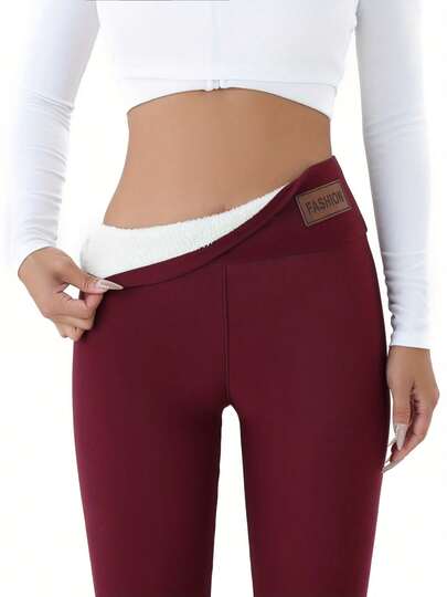 1 pieza Leggings deportivos de invierno para mujer, leggings de forro polar grueso y cálido con logotipo bordado de moda, adecuados para esquiar, ocio al aire libre, deportes, pantalones de mujer muy buenos en invierno