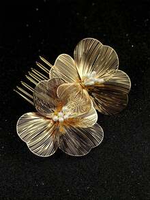 1pc Ladies' Handmade Hair Comb With Gold Bowknot, Perfect For Bridal Party, Festival, Adult Gift Elegant - Gold - View 6