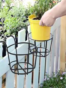 1/2 piezas Estantería de flores negra, Estantería de flores de balcón, Estantería colgante para barandilla de balcón, Estantería de almacenamiento, Estantería de flores de hierro, Pothos, Suculenta, Planta verde, Planta en maceta, Maceta colgante, Estantería colgante para flores - Multicolor - Ver 4