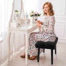 Black Ottoman Stool Square Makeup Stool With Wooden Legs Small Ottoman Stool Chair For Vanity Modern Padded Sofa Seat Foot Rest Stool Black