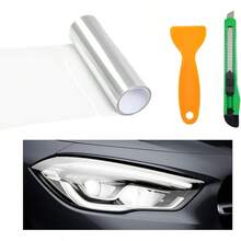 Car Light Tint Film, 46.8" * 11.8" Extra-Wide Waterproof Headlight Taillight Tint Wrap Roll, Self Adhesive Film Sticker Sheet For Car Headlight Tail Lights With Squeegee+Cutter (Light Black)