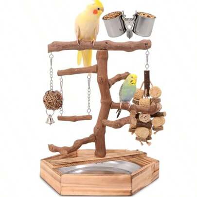 Natural Grape Wood Bird Parakeet Playground Perch Stand For Parakeets Cockatiels And Small Birds Toys
