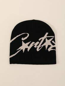 1 件女士时尚星星和字母图案针织帽，适合秋冬季日常穿着和保暖 - C - 查看 15