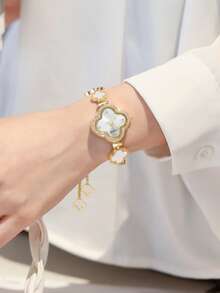 LUCKYFOX 女士精致水钻石英腕表，搭配小巧精致的表盘和纤细的表带，适合日常佩戴和社交场合，是优雅的生日/节日礼物之选。 - 金黃色 - 查看 3