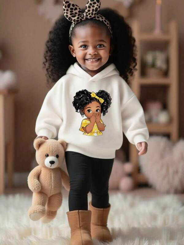 1 Stück Baby Mädchen Lässiges bedrucktes Kapuzen-Sweatshirt, Herbst/Winter - Süß Kapuze bringt Freude und Glück für jedes Kind! Interessantes und farbiges Kapuzenoberteil, englische Buchstaben inspirieren die Fantasie, glückliches Baby Top