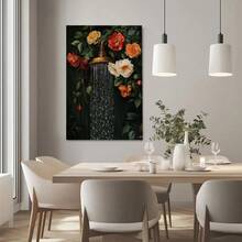 1pc Framed Canvas Wall Art Prints Poster, Shower Head In A Flower Bed, Surrounded By Roses And Green Leaves, Vintage Realistic Oil Painting Style Art Posters Canvas Print Painting For Living Room Bedroom Office Bathroom Dorm Home Decor, Ready To Hang, 2D Flat - 彩色 - 查看 4