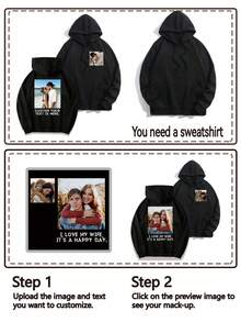 Customized Men's Hooded Sweatshirt, Personalize With Your Photo/Group Photo/Couple/Couples/Family/Friends/Pet/Landscape, Upload Your Text Quotes/Blessings