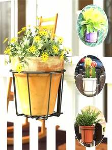 1/2 piezas Estantería de flores negra, Estantería de flores de balcón, Estantería colgante para barandilla de balcón, Estantería de almacenamiento, Estantería de flores de hierro, Pothos, Suculenta, Planta verde, Planta en maceta, Maceta colgante, Estantería colgante para flores - Multicolor - Ver 7