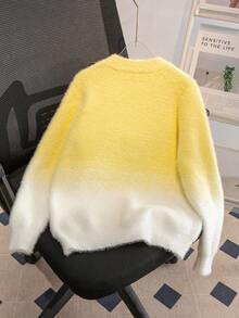 Girls' Cute Ombre Cherry Knit Sweater, Faux Fur Lined, Suitable For Daily, Vacation, Spring, Autumn, Winter - Yellow - View 2