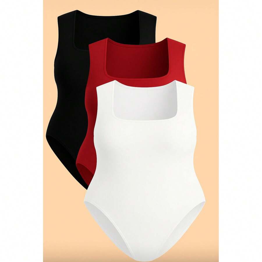 Kit 3 Bory Plus Size Body Bori Tank Top Thick Strap Closed Back Second Skin Fresh Fashion Spring Summer Timeless Clothes Large - 黑/白/紅 - 查看 1