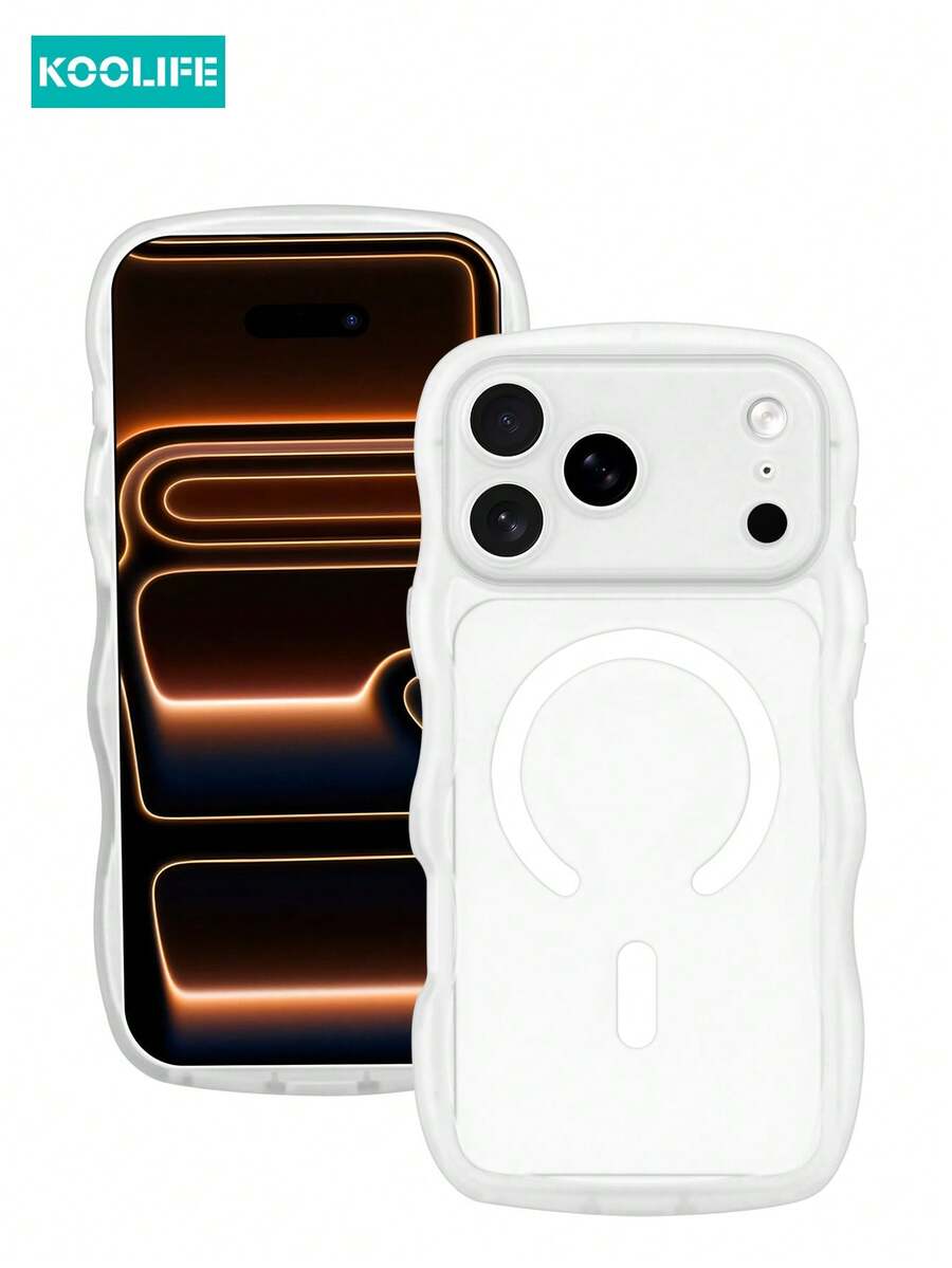 Koolife 1pc Wavy Edged Shockproof Phone Protective Case With Magnetic Charging, Full Coverage, PC+TPU Material, Raised Camera Protection, Compatible With Iphone 17 ProMax/ 17/ 17 Pro/ 17 Air - Matte White - View 1