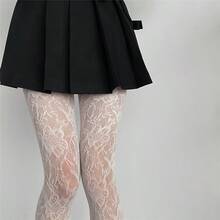 1pc New Retro Sexy Stockings, Floral Jacquard White Pantyhose, Hollow Lace Mesh Stockings, Spring And Summer Tight Pants - 白色 - 查看 9