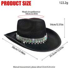 Shiny Rhinestone Cowgirl Hat For Women Solid Color Wide Brim Western Cap With Windproof Rope - Watermelon Red - View 7