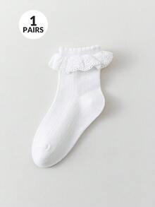1/3 Pairs Girls White Breathable Knit Socks With Mesh & Lace Trim, Suitable For Autumn/Winter & All Seasons, Ins Style Princess Crew Socks For Home, School, Dance, Party, Holiday Gifts - White - View 10