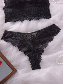Alluring Luxury Middle Eastern Style Lingerie Set, Exquisite Lace Details Make You Shine In Sexy Lingerie Set - Black - View 3