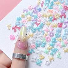 100/200pcs Letter Nail Art Charms Random Candy Color Letter Resin Nail Rhinestones Kawaii Mini Flatback Alphabet ,Summer Flatback Alphabet Nail Gems,For Women DIY Craft Nail Supplies - 100PC - 查看 3