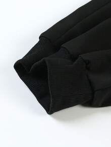 加大码男士黑色星形印花抽绳运动裤，休闲户外 - 黑色 - 查看 4