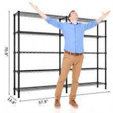 58''W  Adjustable  Storage Shelves 1500LBS  NSF  Wire Shelving Unit 5 Tier Metal Shelving For Storage Rack Shelves For Storage Heavy Duty Garage Shelf Pantry Shelves Kitchen Shelving,  58''W*71''H*