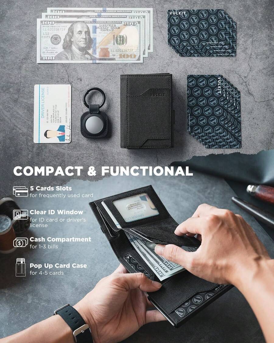 Cartera para AirTag de Hombre, Portatarjetas RFID Antirrobo, Regalo para Hombre, Cartera con Llavero, Cartera Simple para el Día del Padre (Negro) - gris - Ver 1