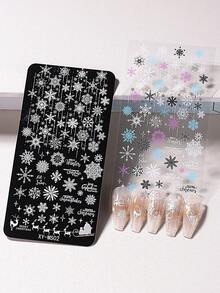 6pcs Christmas Nail Enhancement Template, With Snowflake, Gingerbread Person, Bow, Love, French Nail Hot Stamping Template, For Christmas Nail Decoration, Diy Christmas Nail Polish Transfer Tool