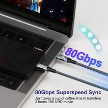 16K Type C Cable 80Gbps PD3.1 240W Charging Braided USB C Video Cables For Thunderbolt 5 Mobile Phones, Laptops, Computers - 黑色 - 查看 7