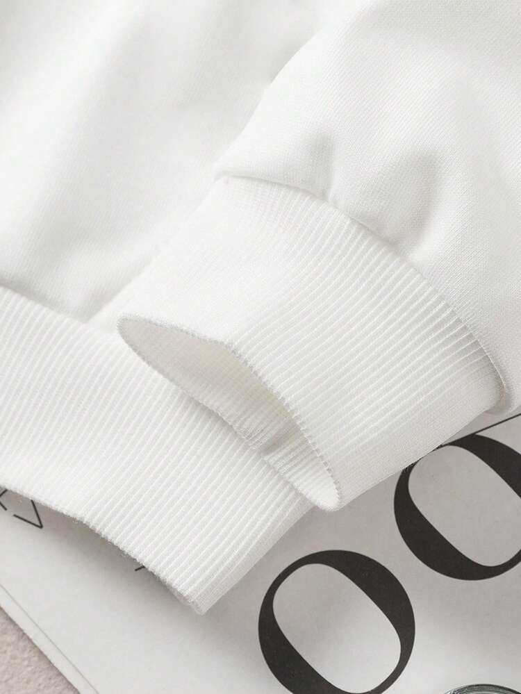 Conjunto de sudadera con capucha de manga larga para niñas, de otoño/invierno, de moda, suave y cómodo, cálido - Blanco - Añade 4