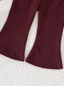 2pcs Baby Girls Casual Minimalist Spring/Autumn New Striped Round Neck Long Sleeve Bow Decor Top & Solid Color Flare Pants Set - Multicolor - View 10