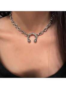 Pendant Full Stainless Steel Necklace Nightclub Geometric Nose Clip Collarbone Choker Women's Necklace - 1 - 查看 5