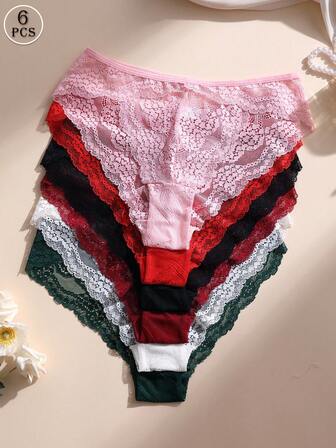 Paquete de 6 bragas de encaje floral sexy de talle bajo | Ropa interior suave, transpirable y cómoda sin costuras para yoga, uso diario, bragas cómodas tipo hipster con recortes