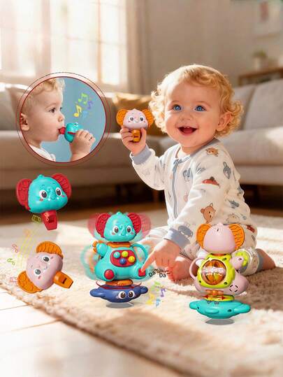 1 Peça Brinquedo Interativo Multifuncional para Bebês, Padrão Fofo de Elefante, Conjunto de Combinação, Apito, Goma Macia, Brinquedo de Quebra-Cabeça para Crianças, Brinquedo de Acalmar o Sono da Educação Precoce, Interação Pais-Filhos, Geração de Música, Treinamento de Audição, Festas, Aniversários, Presentes de Festa, Interação de Crianças, Montessori, É um Conjunto de Brinquedos Muito Divertido e Perfeito para Meninos e Meninas em Idade Pré-Escolar