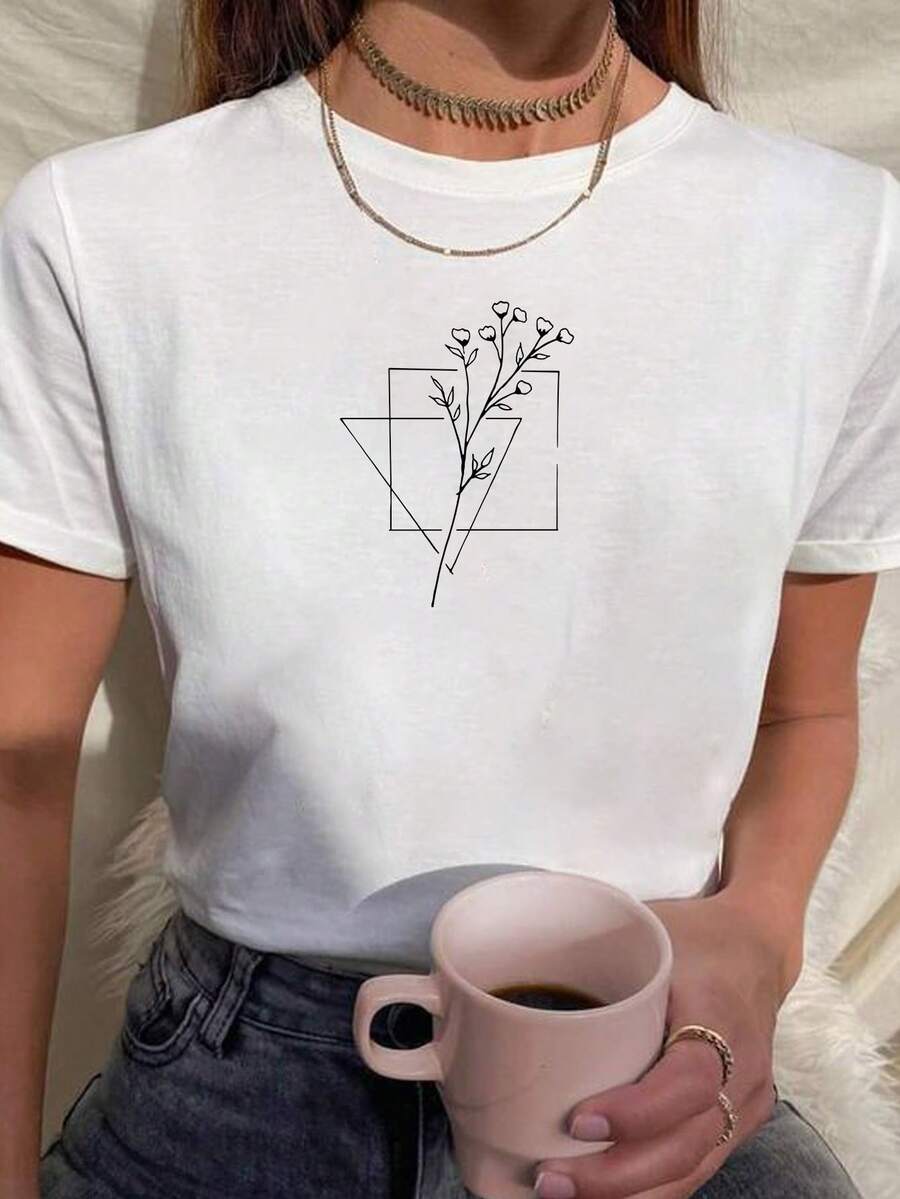 Women's Babylook T-Shirt MINIMALIST FLOWER 100% Cotton - 白色 - 查看 1