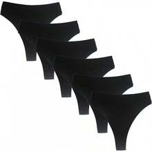 High Waisted Cotton Thongs For Women, Breathable Plus Size Multipack - Black*6 - View 1