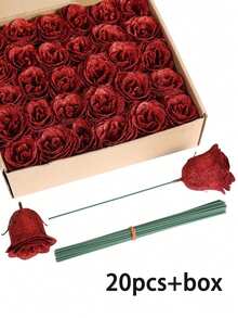 20/10支闪亮玫瑰花束，DIY人造闪光玫瑰花束，红色仿真花，人造玫瑰，永不凋谢的闪亮人造玫瑰花束，适用于周年纪念、订婚、结婚礼物、家居装饰、办公室和厨房装饰、派对装饰、房间装饰、情人节装饰、母亲节装饰、情人节礼物、生日礼物、毕业礼物（不含礼品袋） - 彩色 - 查看 12