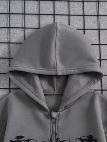 1 Áo khoác hoodie in họa tiết thoải mái, dễ thương cho bé trai, phù hợp cho mùa xuân/thu - Xám - Xem 2