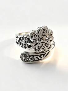 1 chiếc nhẫn hở có thể điều chỉnh họa tiết bướm và hoa phong cách cổ điển, phù hợp với trang phục hàng ngày của phụ nữ, phụ kiện chụp ảnh, món quà tuyệt vời cho gia đình và bạn bè - Màu Bạc Cổ - Xem 5