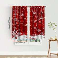 2 piezas Cortinas navideñas - Diseño festivo de copos de nieve y bolas, impresión digital de poliéster, ojal para colgar fácilmente - Perfectas para la decoración navideña de la sala de estar y el dormitorio