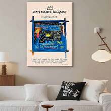 Framed 2D Canvas Modern Wall Art 1pc Jean-Michel Basquiat Inspired Canvas Art Poster - Museum-Quality Replica Vintage Modern Abstract Painting With Crown & Multiflavors Text Design - Blue, Yellow, Black, White, Red Bold Statement Piece For Living Room, Bedroom, Office Decor - Easy Hanging Installation, Mid-20th Century Graphic Elements, Indoor/Outdoor Use - Contemporary, Casual, Traditional Style Wall Art, Bedroom Artwork, Home Decoration, Contemporary Design, Highquality Print, Interior Designers,  Flat, - Framed(框架) - 查看 3