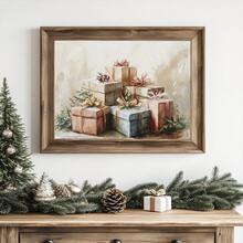 1 Stück, Leinwandkunst, gerahmte Weihnachtswanddekoration, Vintage Weihnachtsmannmütze Wandbehang, Vintage Ölgemälde des Weihnachtsmanns, Weihnachtsgeschenkbox, Winterlandschaft, Weihnachtsdekoration für Zuhause, Weihnachtsposter, Raumdekoration, Deko für Studentenwohnheim, Schlafzimmerdekoration, Wohnzimmerdekoration, Badezimmerdekoration, Küchendekoration, Bürodekoration, Weihnachtsgeschenke