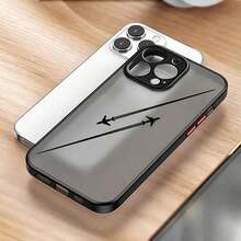 1pc Earth & Airplane Brand Pattern Full Coverage Skin-Friendly Anti-Drop Phone Case, Suitable For IPhone 17, 16, 15, 14, 13, 12, 11 Pro Maxphone Cases For Men - Black 2 - 查看 2