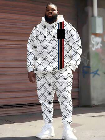 Conjunto de sudadera con capucha y pantalón de chándal de talla grande con diseño de malla geométrica y estampado de letras "N & Y" de ZhuYa, estilo Ins, ajuste holgado y cómodo, para primavera/otoño/invierno, estilo urbano y versátil