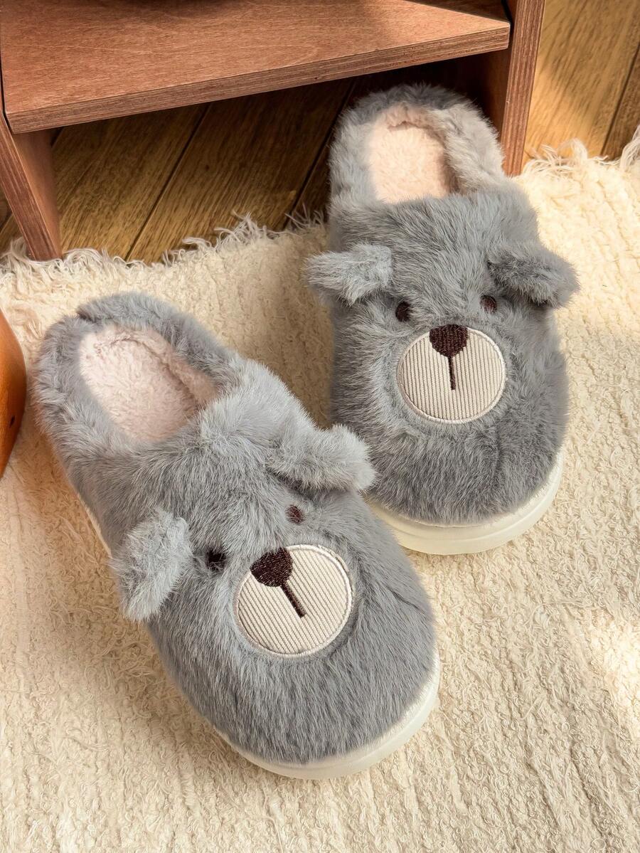 Damskie, jednokolorowe, swobodne, pluszowe kapcie wsuwane z futerkowym wykończeniem, wygodne, domowe ubranie na jesień/zimę