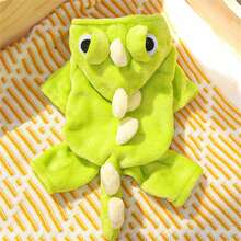1pc Dinosaur Costume With Big Eyes For Dogs, Warm Fleece Pet Apparel For Small/Medium Cats & Dogs, Autumn/Winter - Green - View 12