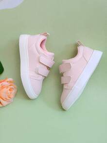 1 Paar rosa PU einfarbige Baby Sportschuhe mit Klettverschluss, modisch, bequem, rutschfest, langanhaltend, leicht, atmungsaktiv, Lauflernschuhe, geeignet für den täglichen Gebrauch